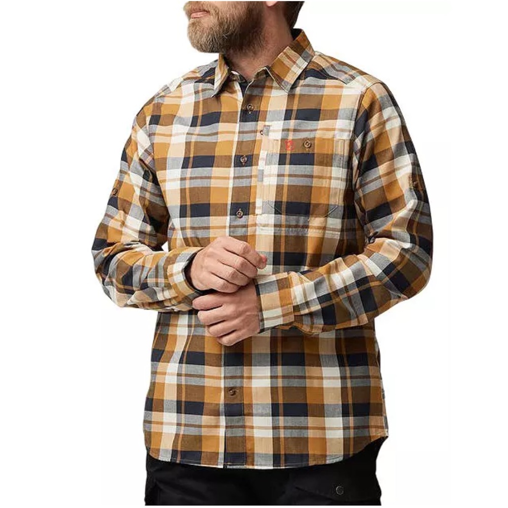 Fjallraven Men's Plaid Button-Down Shirt in Mustard, Brown & White